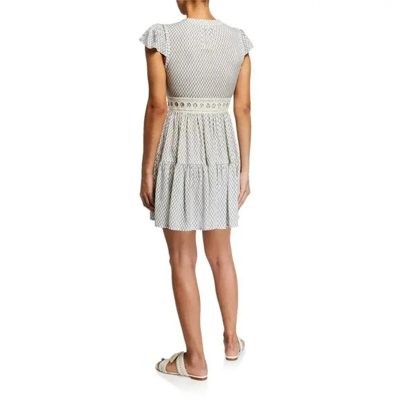 lemlem Women's Wibi V-Neck Lace Trim blue white Short Mini Dress Size Large - Picture 2 of 9